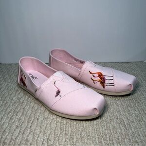 Toms NWOT Pink Flamingo Alpargata Embroidered Flats Slip-on Vacation Women’s 7